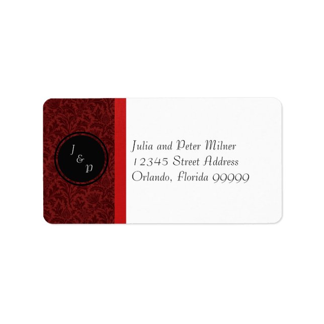 Red Damask & Red Bow - adressetikett (Framsidan)