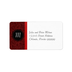 Red Damask & Red Bow Monogram - adressetikett
