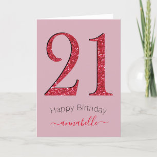 Red & Damask Ro 21 Birthday Kort