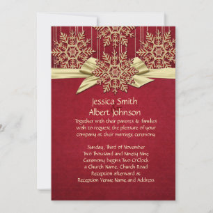 Red Damask Snöflingor Guld Bon Bröllopsinbjudan Inbjudningar