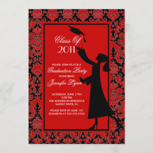 Red Damask Studenten inbjudan Silhouette Grad