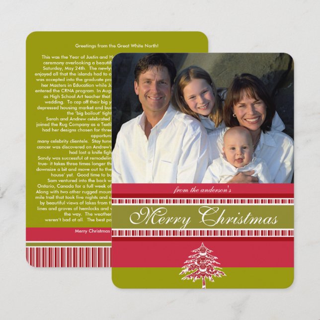 Red Damask Träd julkort Inbjudningar (Fram/baksida)