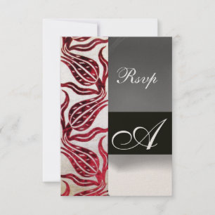 RED DAMASK VELVET TULIPS MONOGRAM Burgundy Guld OSA Kort