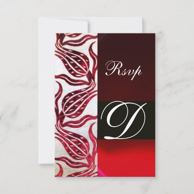 RED DAMASK VELVET TULIPS MONOGRAM Burgundy Guld OSA Kort (Framsida)