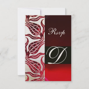 RED DAMASK VELVET TULIPS MONOGRAM Burgundy Guld OSA Kort