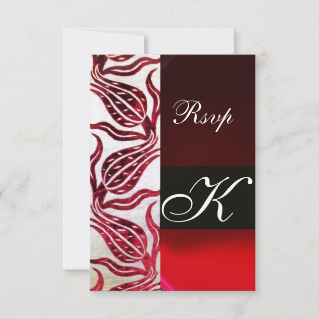 RED DAMASK VELVET TULIPS MONOGRAM Burgundy Silver OSA Kort (Framsida)