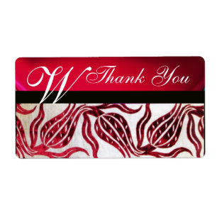 RED DAMASK VELVET TULIPS MONOGRAM Burgundy White Fraktsedel