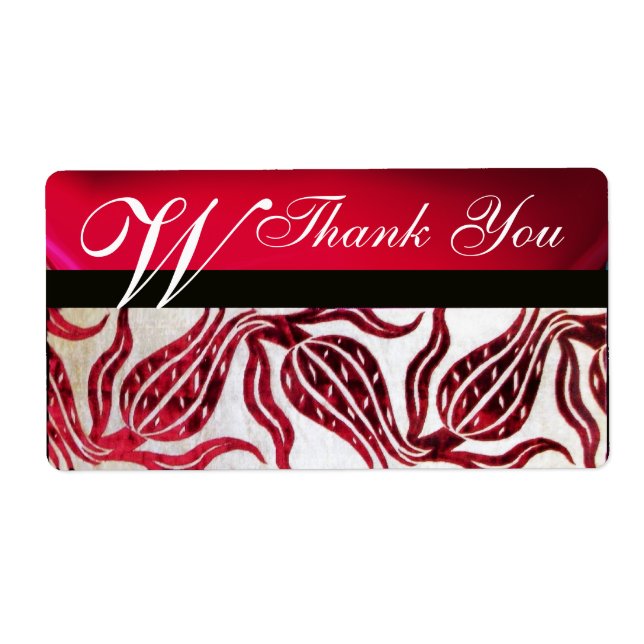 RED DAMASK VELVET TULIPS MONOGRAM Burgundy White Fraktsedel (Framsidan)