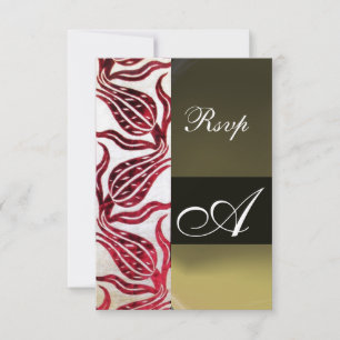 RED DAMASK VELVET TULIPS MONOGRAM Burgundy White OSA Kort