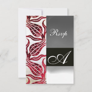 RED DAMASK VELVET TULIPS MONOGRAM Burgundy White OSA Kort