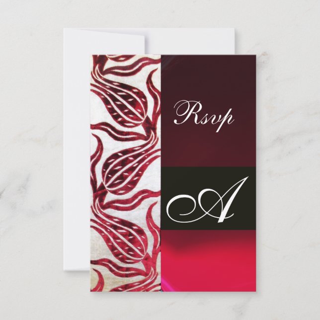 RED DAMASK VELVET TULIPS MONOGRAM Burgundy White OSA Kort (Framsida)