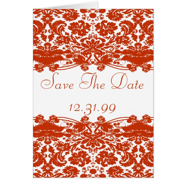 Red Damask Wedding Hälsningskort (Framsidan)