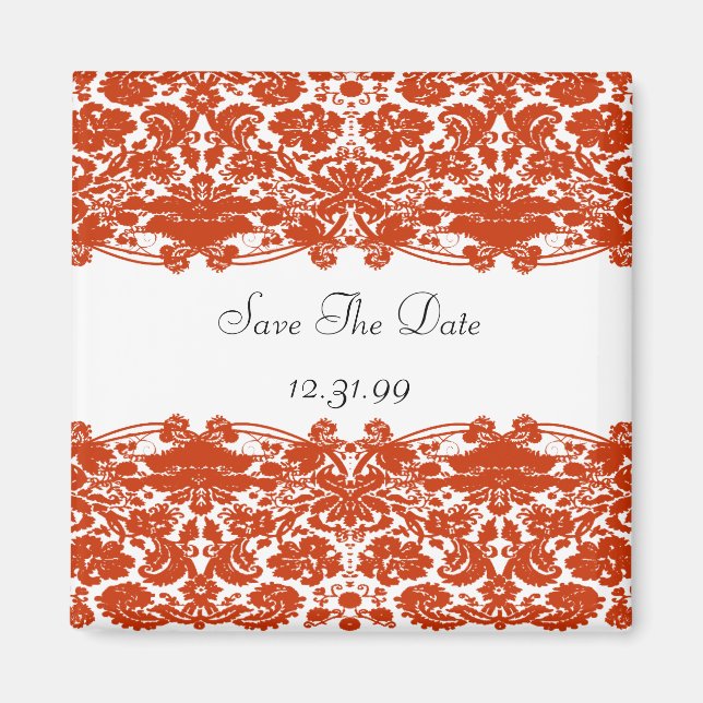 Red Damask Wedding Magnet (Framsidan)