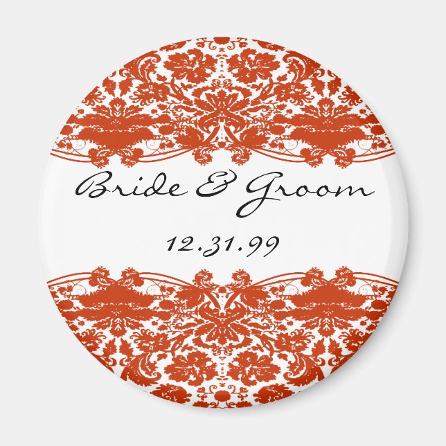 Red Damask Wedding Magnet (Framsidan)