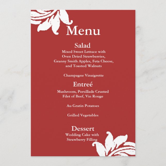 Red Damask Wedding Menu Meny (Framsida)