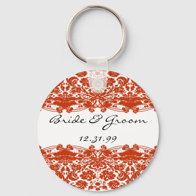Red Damask Wedding Nyckelring (Framsida)