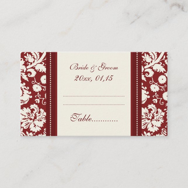 Red Damask Wedof Bord Ställe Stationskort Placeringskort (Framsida)