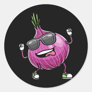 Red Dancing Onion Vegetable Runt Klistermärke