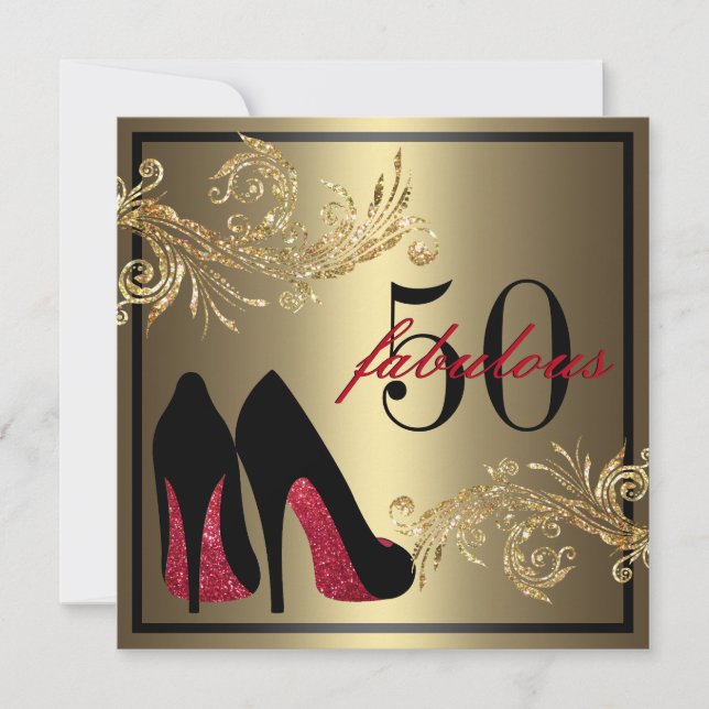 Red Dancing Shoes - Fabulous 50 Birthday Inbjudningar (Framsida)