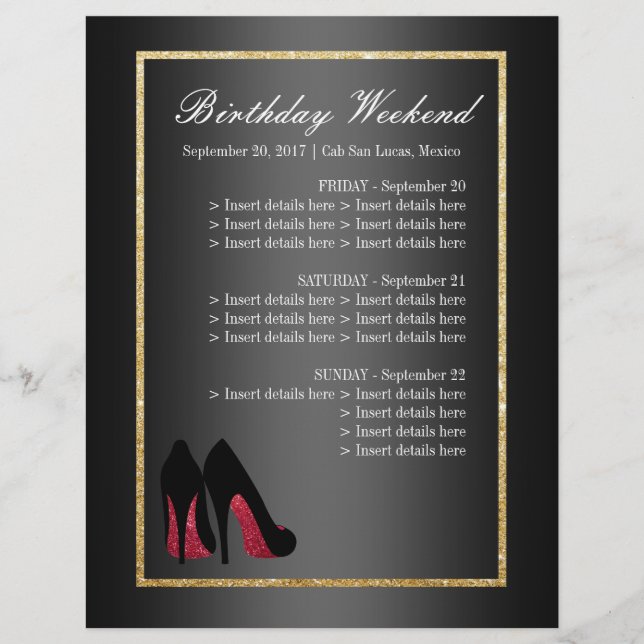 Red Dancing Shoes Itinerary - Birthday (Framsida)