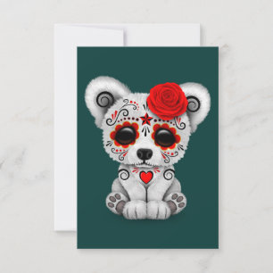 Red Day of the dead Sugar Skall Bear Teal Blue