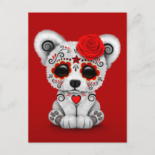 Red Day of the dead Sugar Skull Bear Vykort