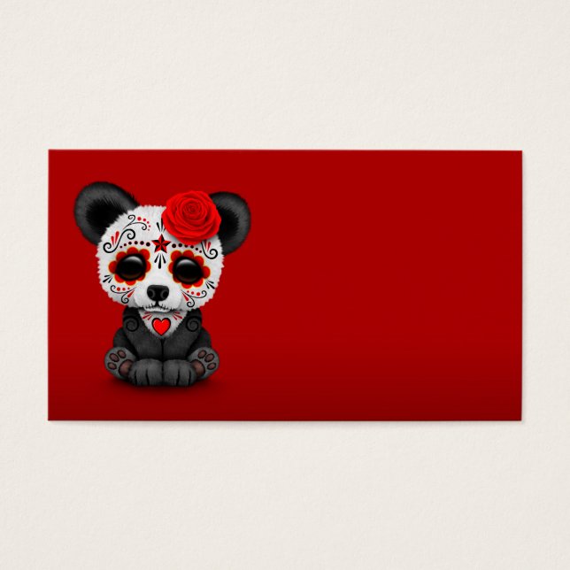 Red Day of the dead Sugar Skull Panda Visitkort (Framsidan)