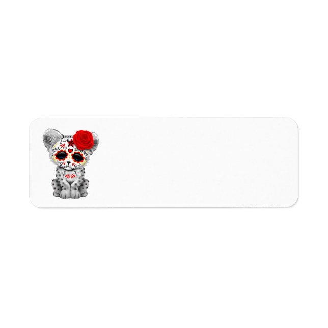 Red Day of the dead Sugar Skull Snö Leopard Unge Returadress Etikett (Framsidan)