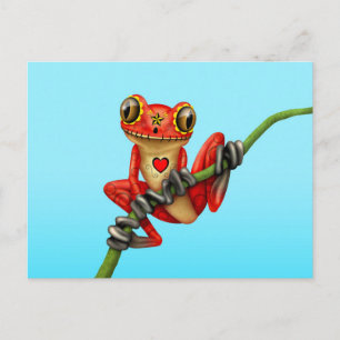 Red Day of the dead Sugar Skull Träd Frog Vykort