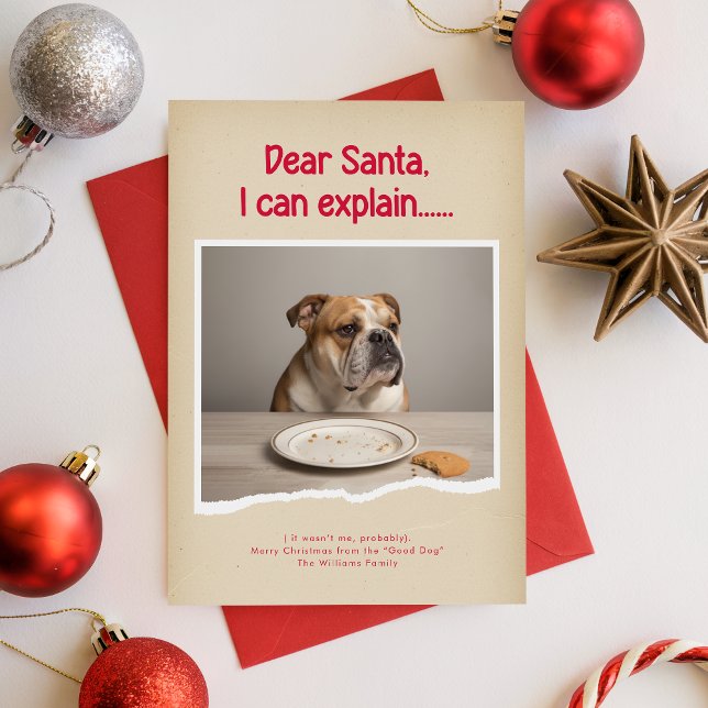 Red Dear Santa I Can Explain Funny Dog Christmas Julkort (Skapare uppladdad)