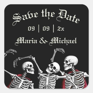 Red Death Dancing Skeletons Gothic Bröllop Fyrkantigt Klistermärke