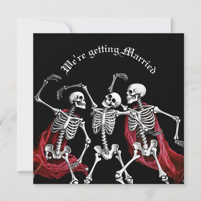 Red Death Dancing Skeletons Gothic Bröllop Julkort (Framsida)