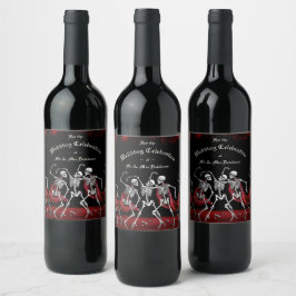 Red Death Dancing Skeletons Gothic Bröllop Vinflaska Etikett