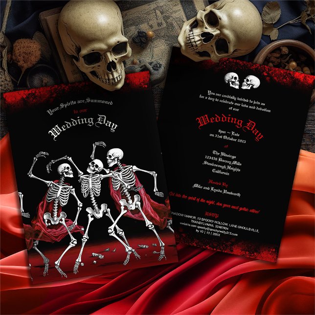 Red Death Dancing Skeletons Gothic Bröllop Vykort (Skapare uppladdad)