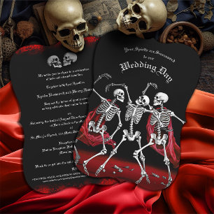 Red Death Dancing Skeletons Gothic Wedding bjudand