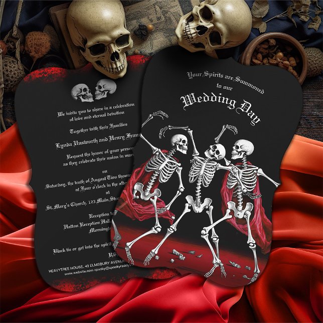 Red Death Dancing Skeletons Gothic Wedding bjudand (Skapare uppladdad)