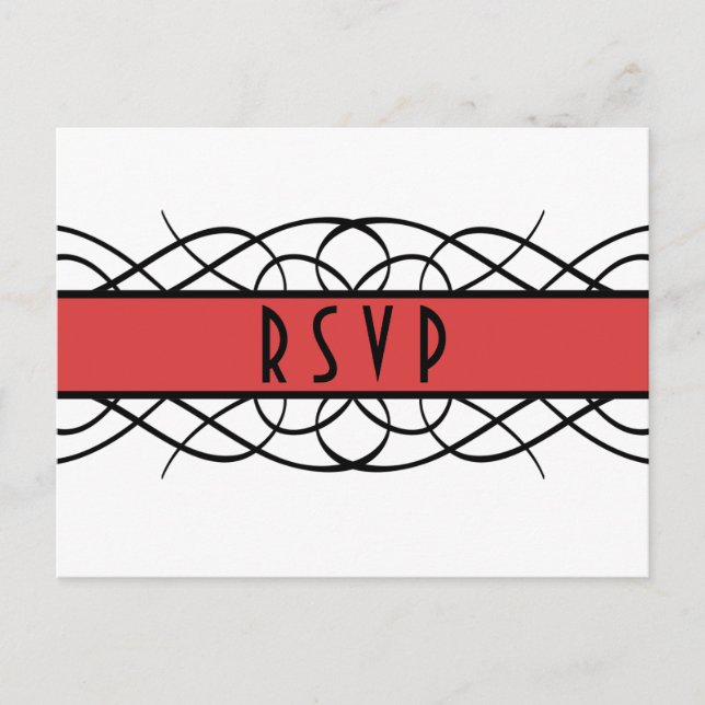 Red Deco Flourish OSA Postcard Inbjudan Vykort (Framsida)