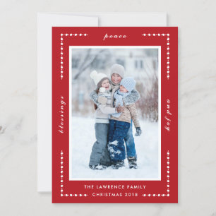 Red Decorative Blessings Peace Joy jul Photo Julkort