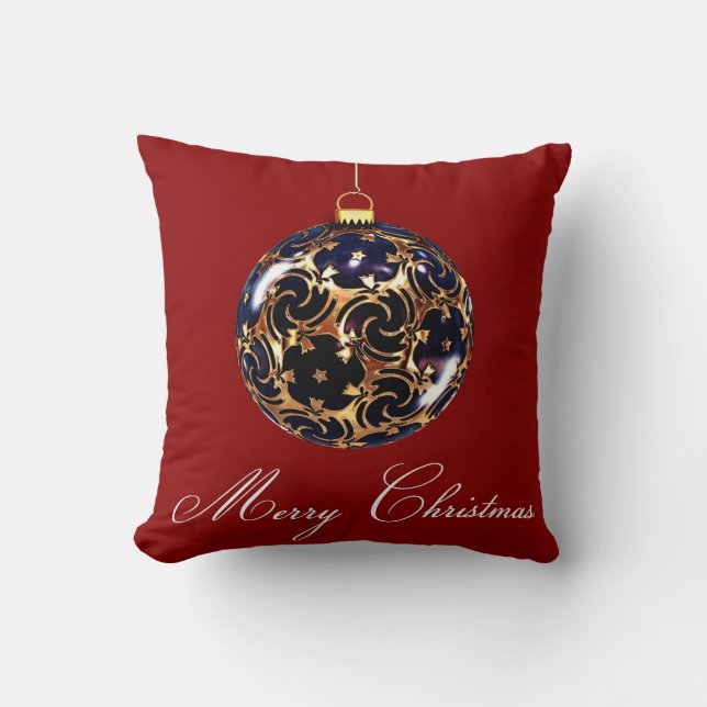 Red Decorative Blue Glitter God jul Boll Kudde (Framsida)