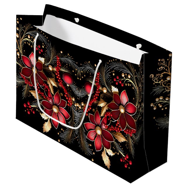 Red Decorative Flowers Helgdag Gift Bag (Framsidan Vinklad)