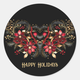 Red Decorative Flowers Helgdag Sticker Runt Klistermärke