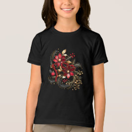 Red Decorative Flowers Helgdag T-Shirt