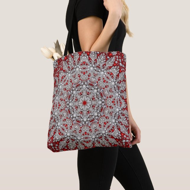 Red Decorative Helgdag Tote Bag Tygkasse (Närbild)
