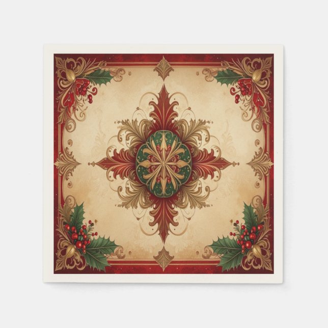 Red Decorative Holiday Napkin Pappersservett (Framsidan)