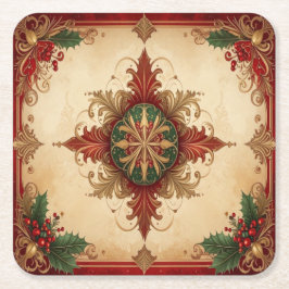 Red Decorative Holiday Paper Coaster Underlägg Papper Kvadrat