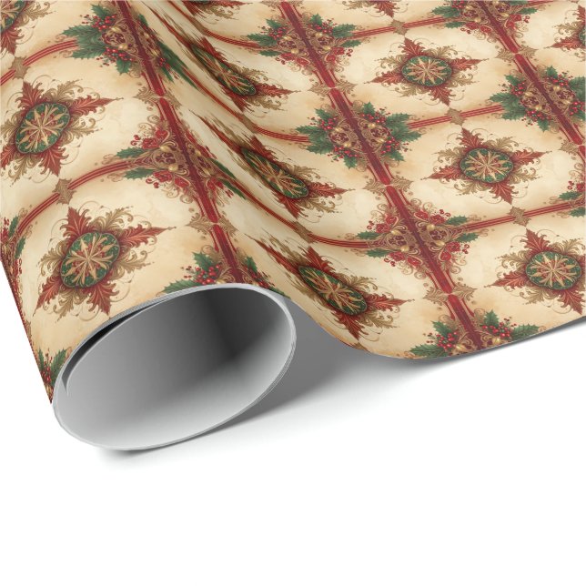 Red Decorative Holiday Wrapping Paper Presentpapper (Rullad Hörn)