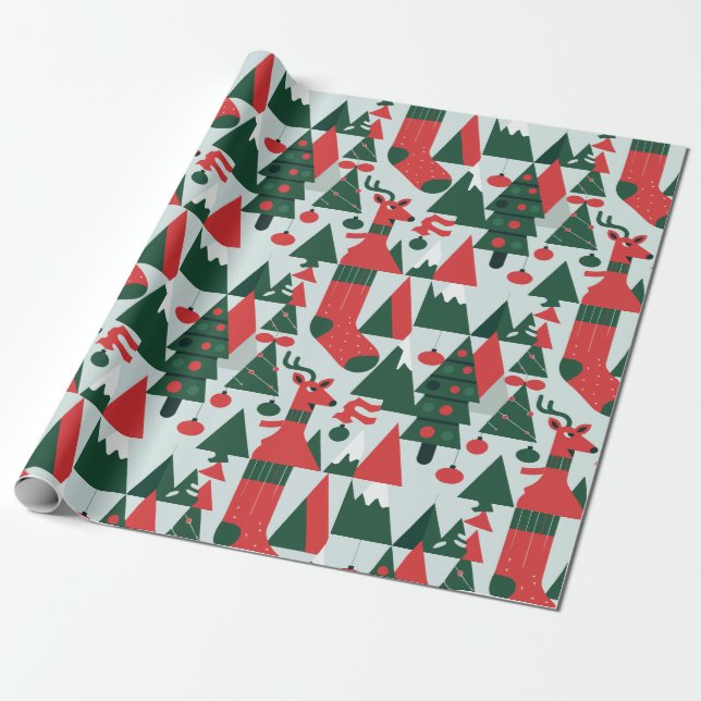 Red deer, cute christmas tree presentpapper (Utrullad)