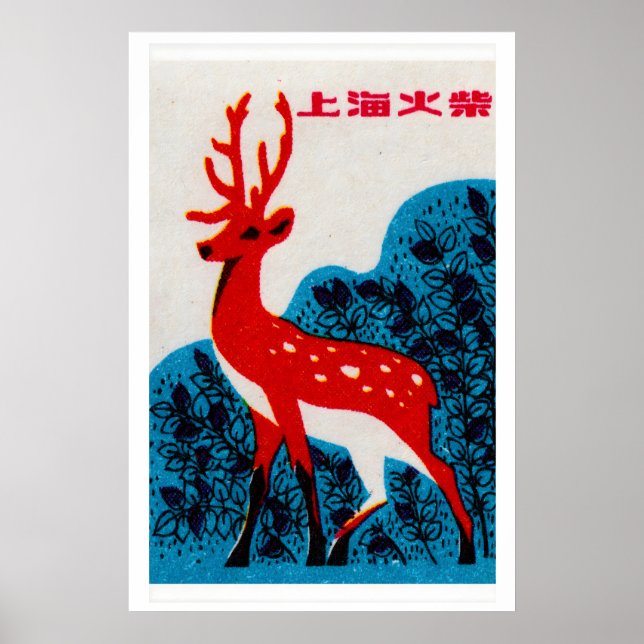 Red Deer Shanghai 1960s-70s Matchbox Label Poster (Framsidan)