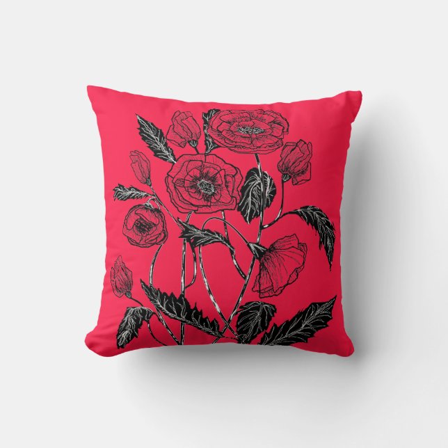 Red Dekorativ kudde med poppies - Välj Färg (Framsida)