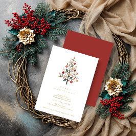 Red Delicate Minimalist Chic Winter Christmas Tree Inbjudningar